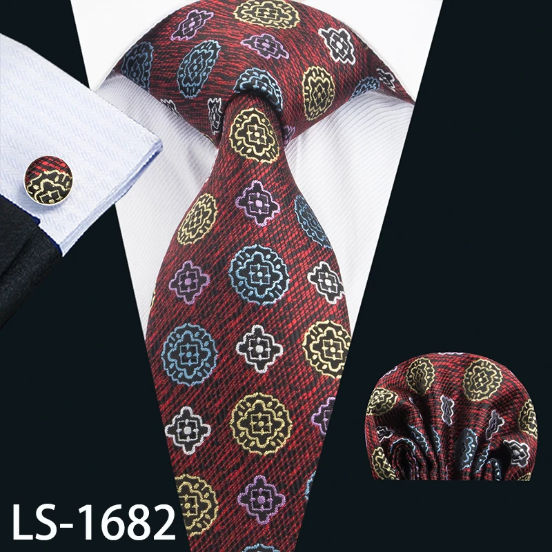 LS-704, мужской галстук, шелк, красный, в клетку, жаккардовый, тканый, свадебный галстук, Barry.Wang, Hanky, запонки, набор, галстук для мужчин, деловые, вечерние - Цвет: LS-1682