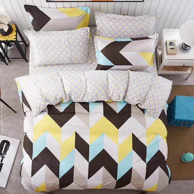 4 Piece Bed Sheets Set Black White Yellow Blue Zig Zag Chevron 4 Piece Bed Sheets Set Black White Yellow Blue Zig Zag Chevron Pattern 1 Flat Sheet Duvet Cover And 2 Pillow Cases