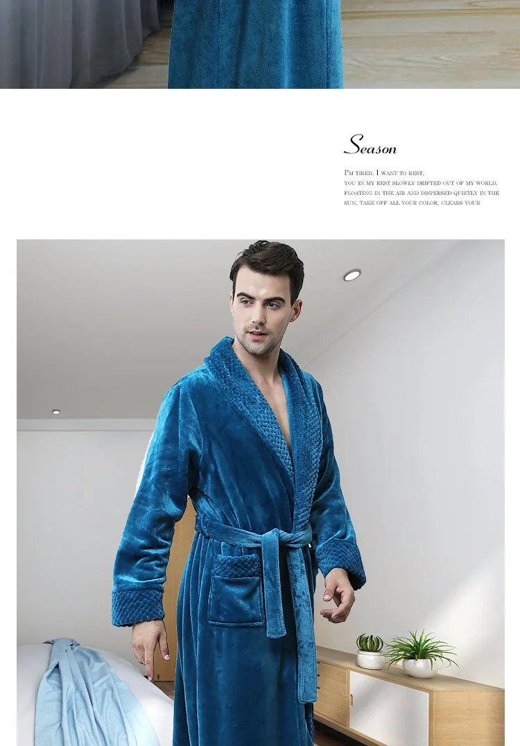 QWEEK Winter Stitching Womens Robes Sleepwear Plus Size Splid Color Bathrobes Homewear Flannel Couple Bath Robe Sleepwear