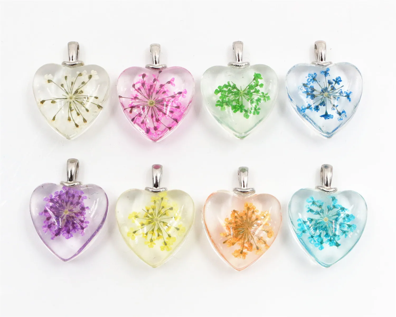 

5pcs 27x20mm Hot sale Jewelry Crystal Glass Real Dried Flower Heart Necklace Pendant; Necklaces For Women -M7-19