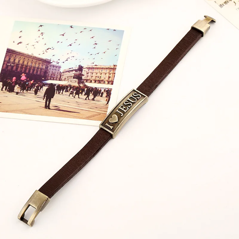 Leather Concise 2019 Type Male Love Jesus Alloy Cowhide charms Bracelet men Gothic bracelets for women bijoux femme | Украшения и