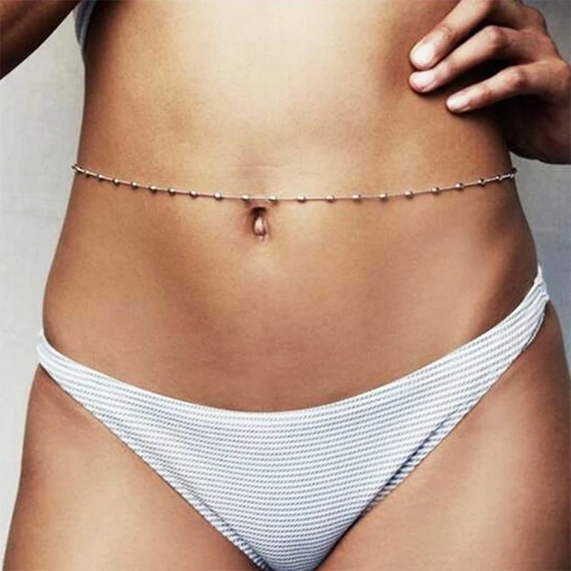 

2018 Fashion Metal Gold Silver Color Long Ball Belly Waist Body Chain Jewelry Decorations For Women Beach Summer Accessory
