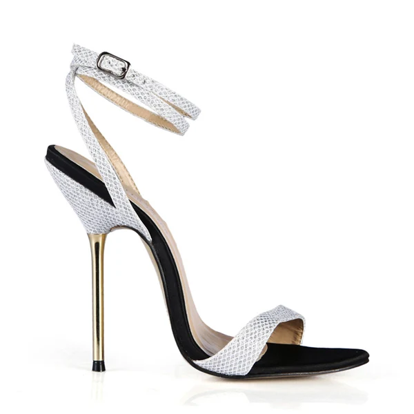CHMILE CHAU/пикантная обувь для вечеринок; женские босоножки на высоком металлическом каблуке-шпильке с ремешком на щиколотке; большие размеры; 10,5; zapatos mujer; 3845-i8 - Цвет: Silver Glittering