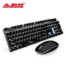 Ajazz A3008 2,4G, беспроводная механическая клавиатура, мышь, комбо, игровая клавиатура, мышь, набор, белая подсветка, синие переключатели, 1600 dpi Мышь