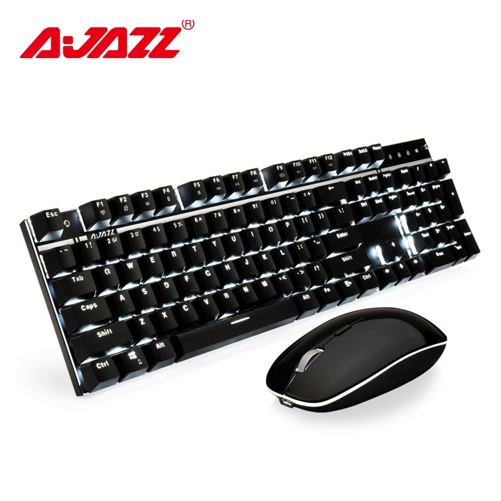 

Ajazz A3008 2.4G Wireless Mechanical Keyboard Mouse Combos Gaming Keyboard Mouse Set White Backlit Blue Switches 1600DPI Mouse