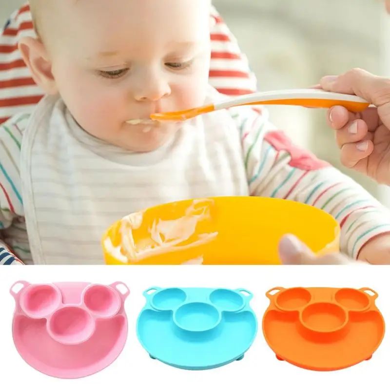 Cute Cartoon Kids Silicone Dinner Plate Suction Baby Feeding Tableware Safe Food Grade Children Dishes Lunch Kids Feeding Bowls