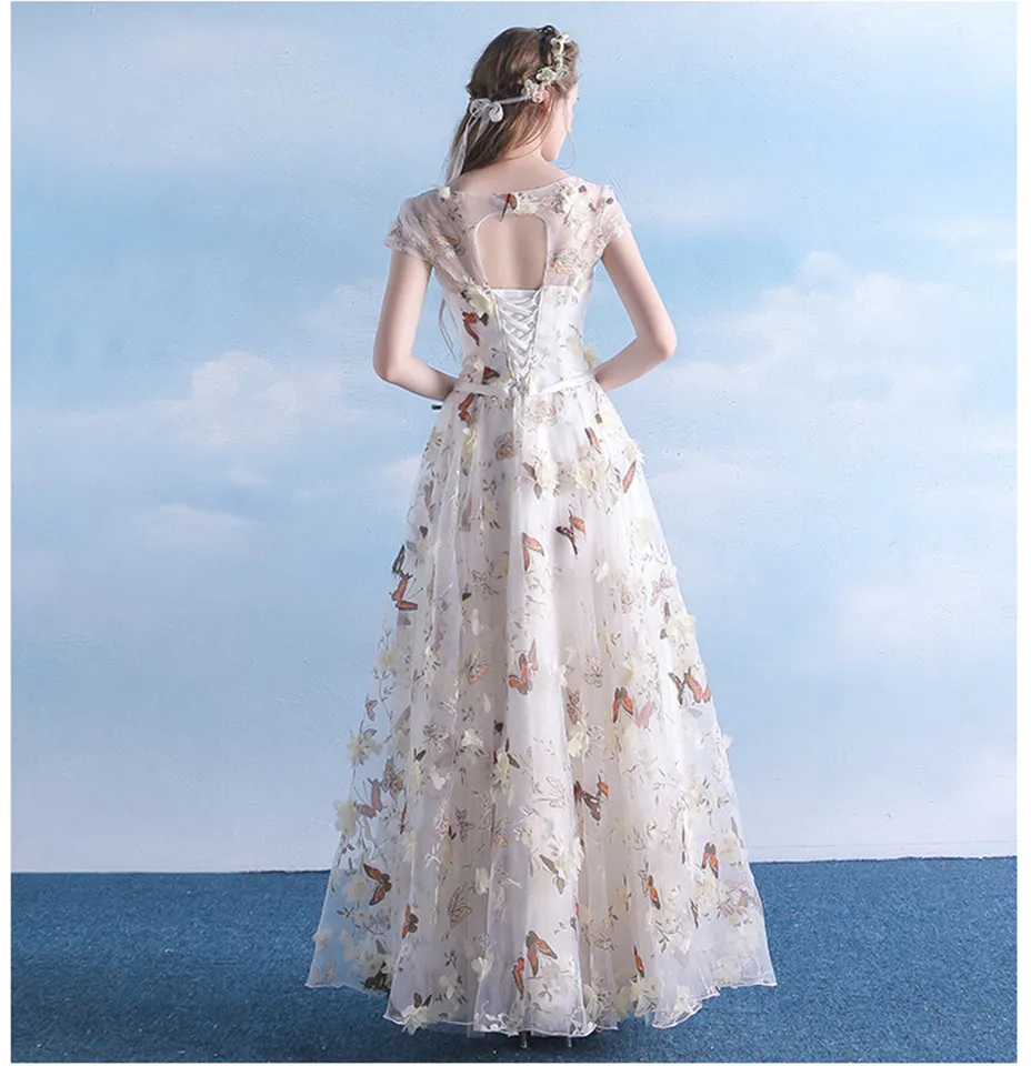 US $10.10 10% OFF10D Floral Schmetterling Gedruckt Abendkleider Cap Sleeve Sheer Hals Bodenlangen A linie Prom Party Phantasie Romantische Frauen US $10.10 10% OFF10D Floral Schmetterling Gedruckt Abendkleider Cap Sleeve Sheer Hals Bodenlangen A linie Prom Party Phantasie Romantische Frauen