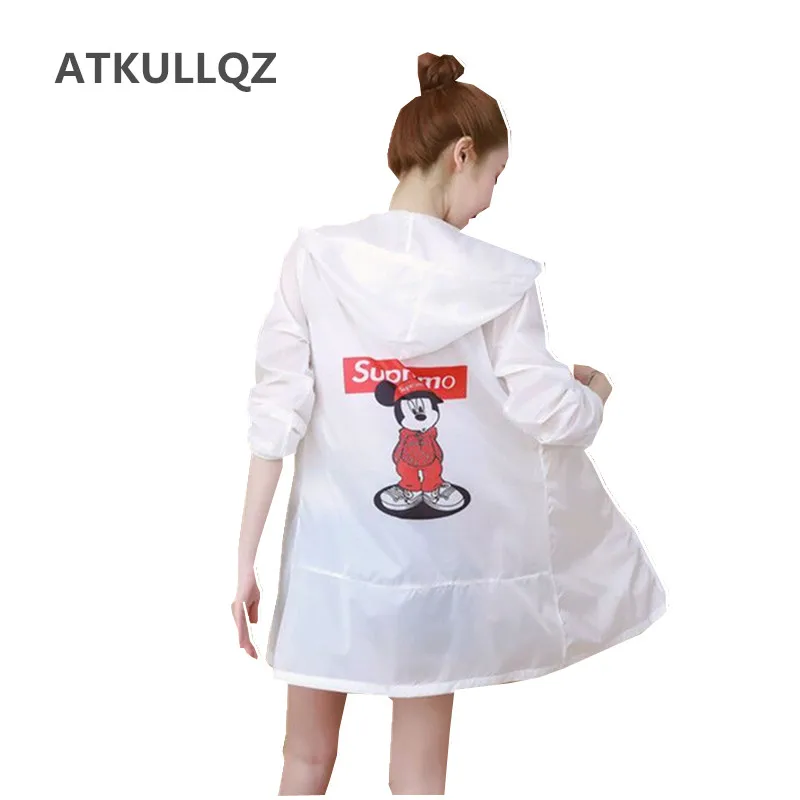 

ATKULLQZ Cute Mickey Mouse Jacket Women Summer Thin Beach Hooded Jacket Sunscreen Outerwear Female Coat Plus Size women jackets