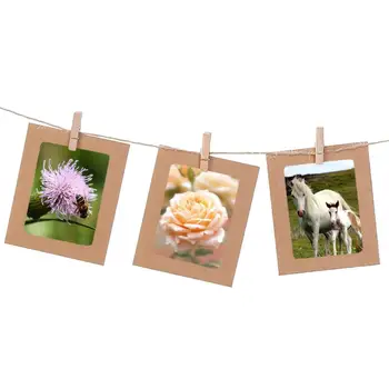 

10pcs/set 3/4/5/6/7 inch Paper Photo Frame For Pictures Vintage Frame with Clips Rope Combine DIY Wall Photo Hanging Home Decor