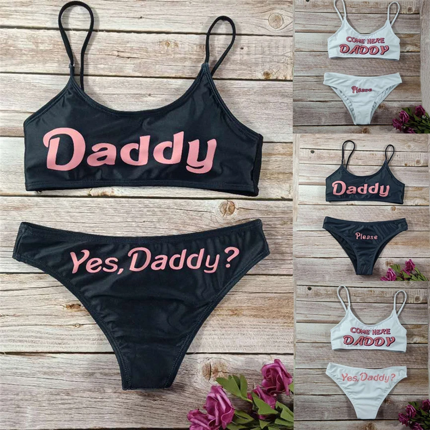 

2019 Summer Fashion New Women Letter Print Swimmer Suit Push-Up Pad Swimwear Bathing Beachwear Sets S/M/L/XL M #27