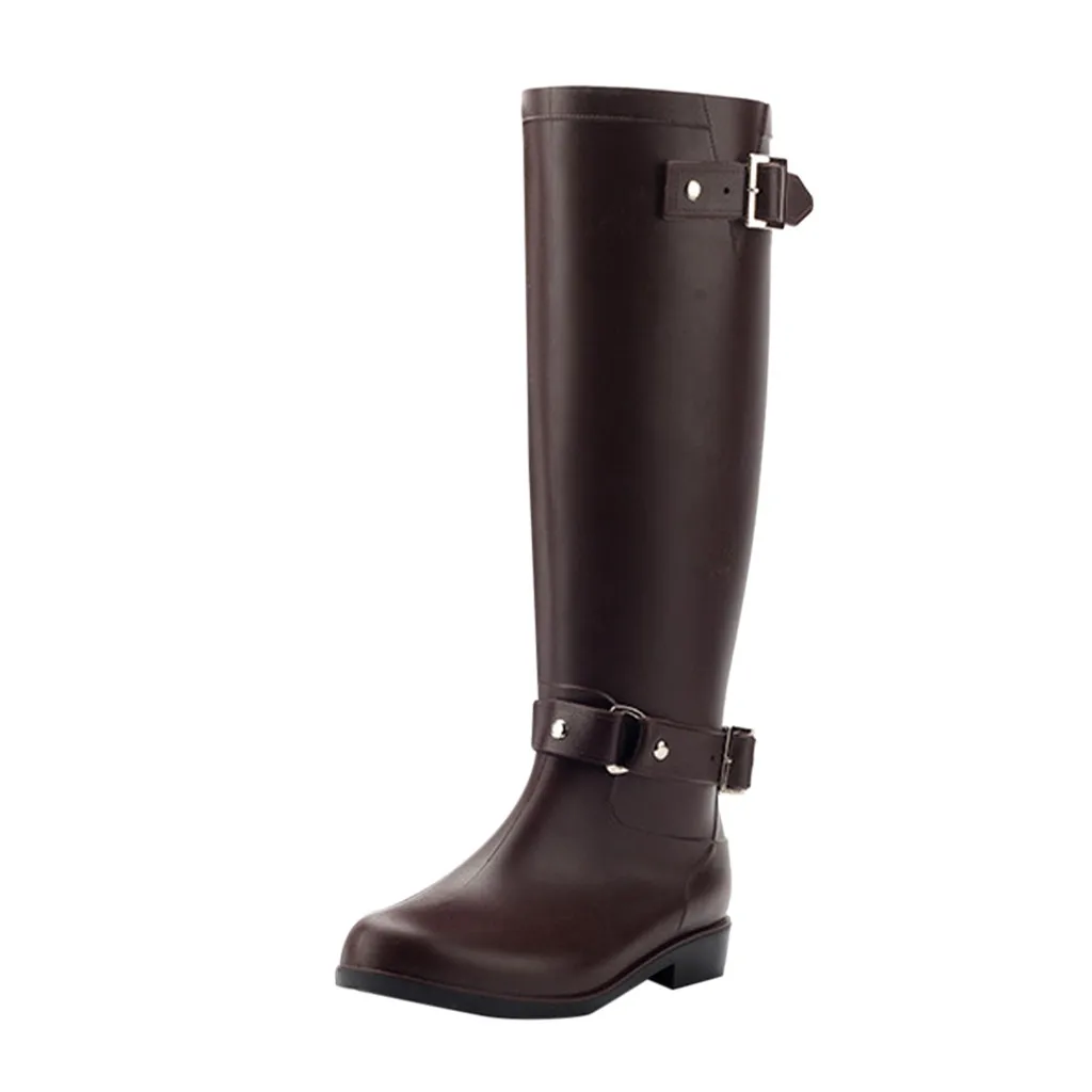 SAGACE/новые женские Модные непромокаемые сапоги женские водонепроницаемые сапоги Нескользящая длинная водонепроницаемая обувь корейские модели, сапоги для взрослых - Цвет: Brown