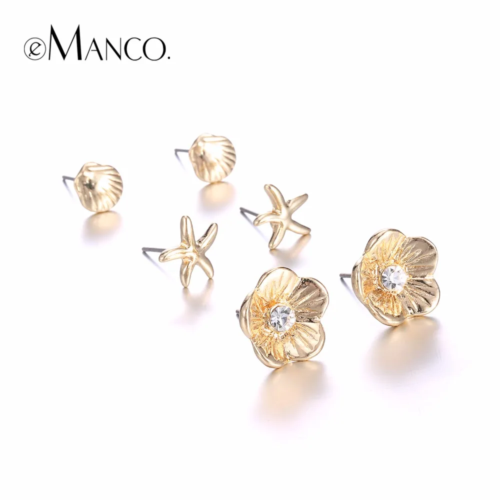 

eManco Wholesale Ladies Trendy Stud Earrings for women Ethnic Vintage Flower Earring set Jewelry 3 pairs in summer