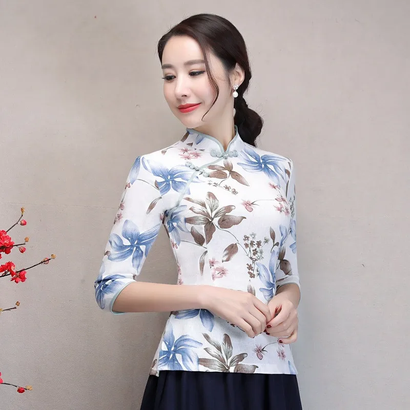Весна и лето Ретро китайский стиль Cheongsam топы Женская мода Улучшенный Тан костюм