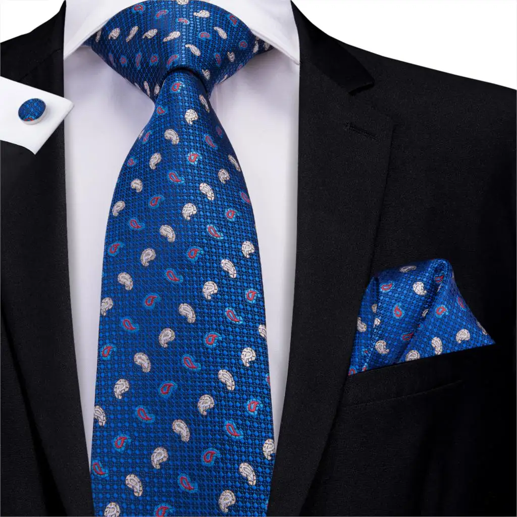 Синие галстуки для мужчин шелковый галстук с ярким узором модный галстук платок комплект запонок Галстуки для костюма Свадебный галстук
