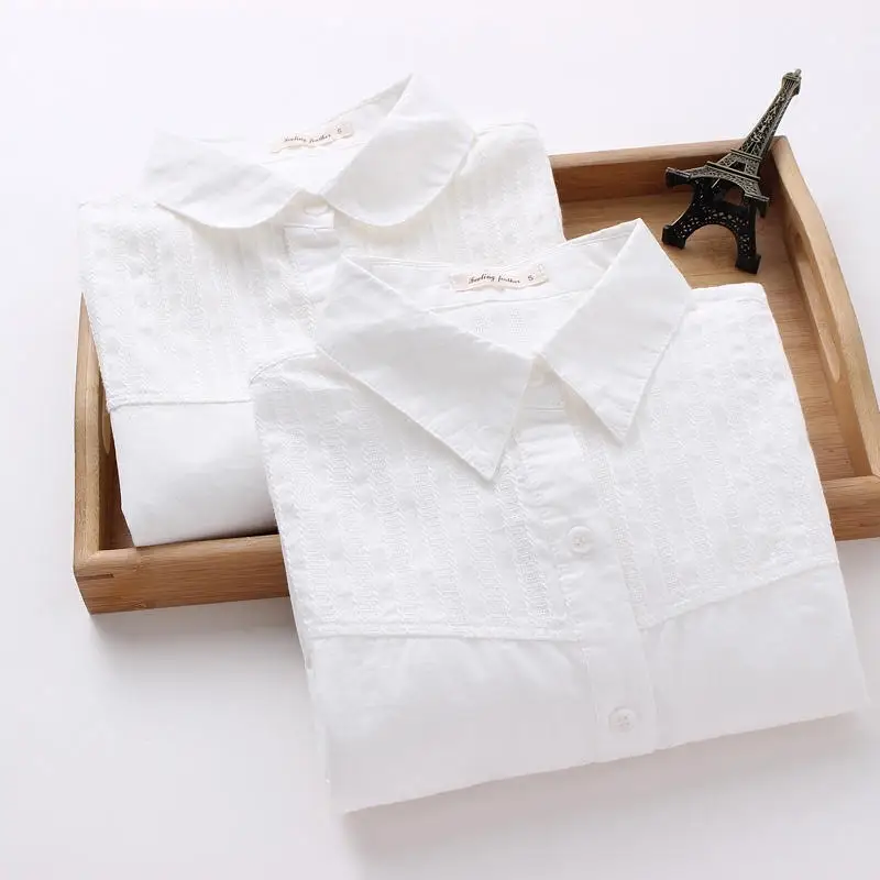 Blouse Women Casual Office Lady Tops Full Sleeve Streetwear Turn-Down Collar Cotton Women Blouse Button Shirt Blouse Girls Q1557