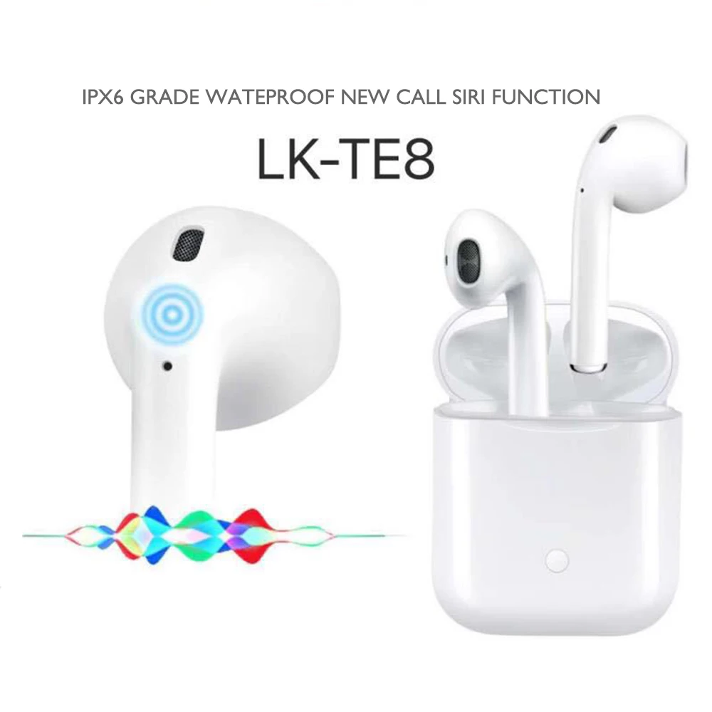 

Bluetooth 5.0 Headset LK-TE8 Dual Ear calling Hifi Stereo Sound Wireless Earphone Touch Control Earbuds With Magnetic Charging