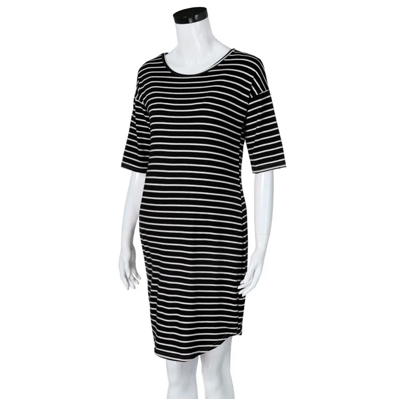 2019 new Fashion Womens Pregnants O-Neck Stripe Short Sleeve Nursing Maternity Dress brief design #4m29 (7)