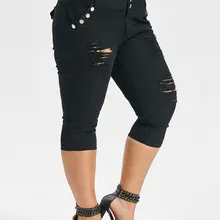 Wipalo размера плюс с высокой талией рваные укороченные джинсы на молнии узкие брюки-карандаш на пуговицах Капри Длина рваные джинсы 5XL