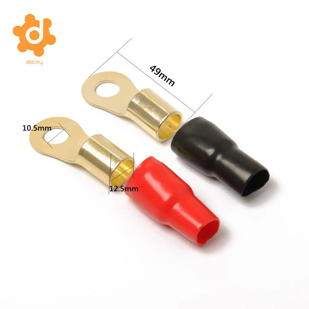 dolity 2 Pairs 1/0 AWG Car Audio Power Ground Wire Ring Terminal Connector Brass