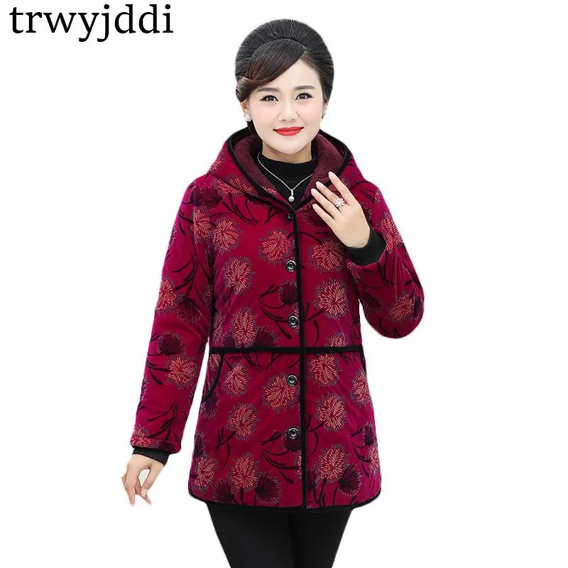 

2019 NEW Winter Clothing Middle Age Women Short Corduroy Cotton Jacket Plus Velvet Thick Warm Hooded Large Size Winter Coat N304