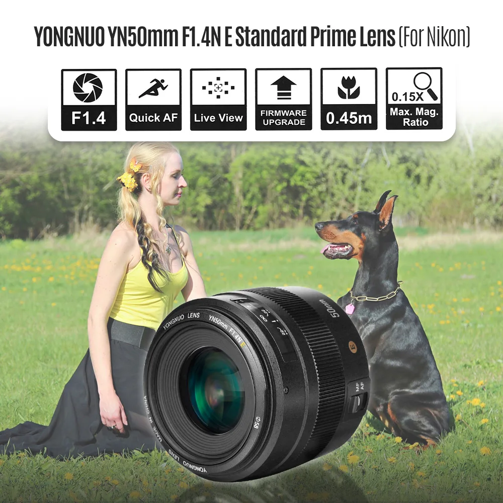 YONGNUO YN50mm F1.4N Стандартный объектив с фиксированным фокусным расстоянием F1.4 большой апертурой Авто фокусная линза для Nikon D5 D4 D3 D810 D800 D750 D300 и т. д