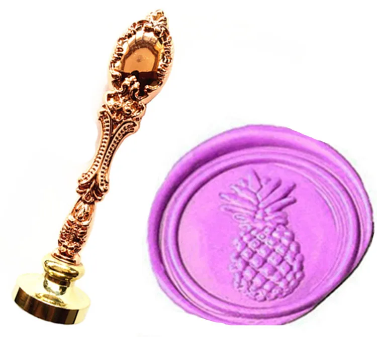 Винтаж ананас пользовательские изображение логотипа Роскошные Воск уплотнительное штамп латунь павлин металлической ручкой подарочный набор - Цвет: Rose Gold