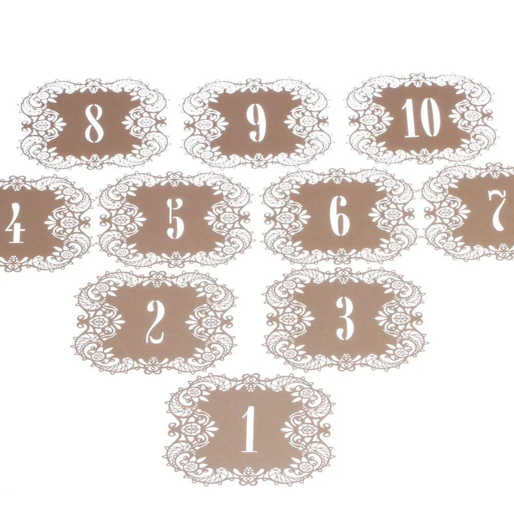 Hyaline&Dora Laser Cut Wedding Table Card Numbers Lace Table Cards for Wedding Reception Party Favors beige gold number1-30 