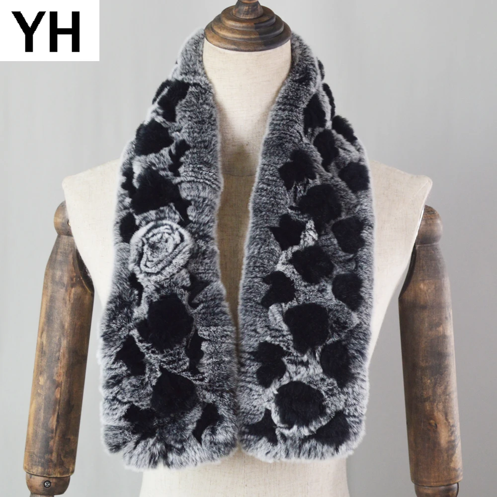 

New Knitted Real Rex Rabbit Fur Scarf Women Winter 100% Natural Rex Rabbit Fur Ring Muffle Fashion Rex Rabbit Fur Scarves Shawl