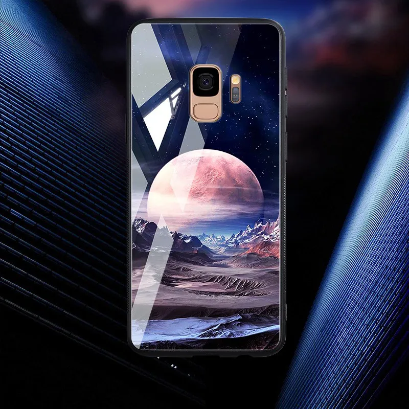 Hisomone For Samsung Galaxy S9 Plus Back Cover Case Star Tempered Glass Phone Case For Galaxy S9 + Note 8 Coque Capa Fundas