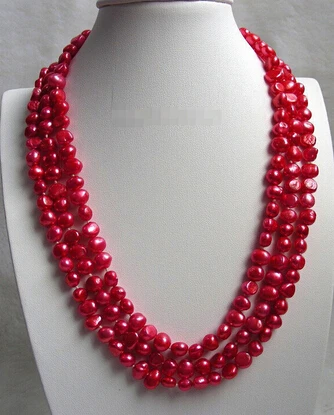 

Free shipping >>@ >812 16" baroque 3row red freshwater pearls necklace