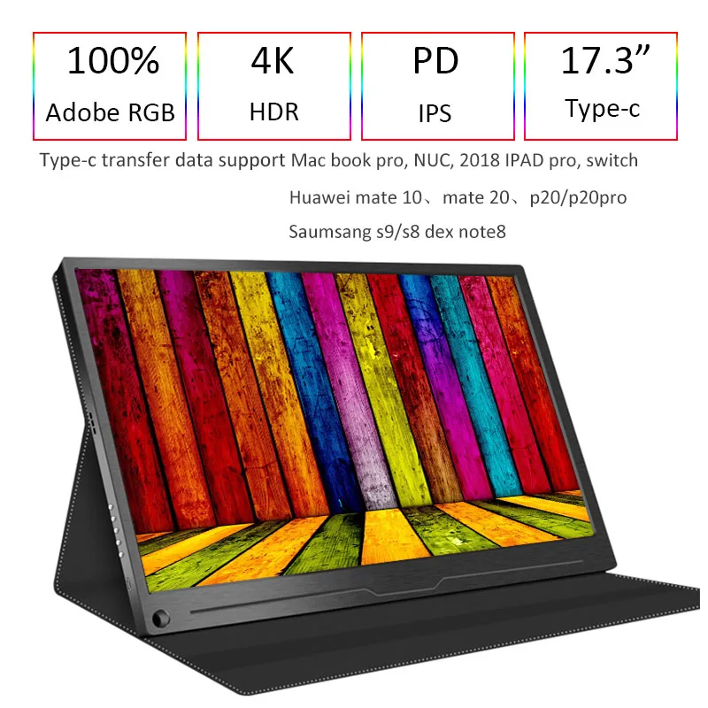 

17.3 Inch IPS Type C 4K Portable Screen For Switch PS4 Pro Xbox 60Hz HDMI 2.0 HDR Monitor For PC Laptop Second Display VESA