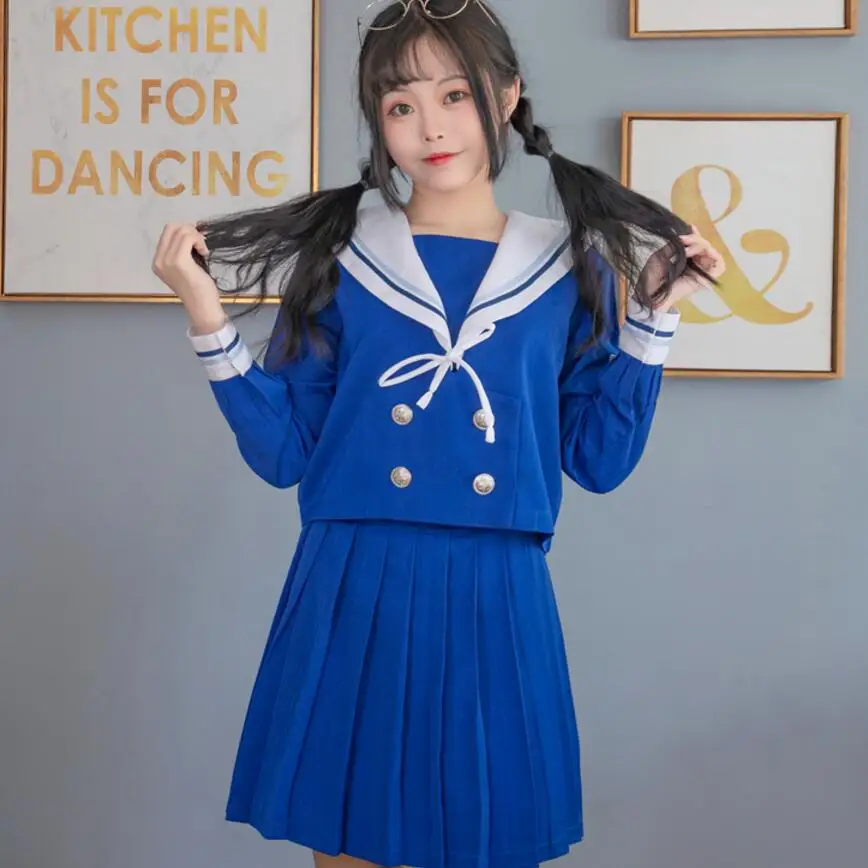 

Japanese/Korean Sailor Suit Anime Cosplay School Uniforms Cute Lolita Girls Long Sleeved School JK Student Clothing Suit
