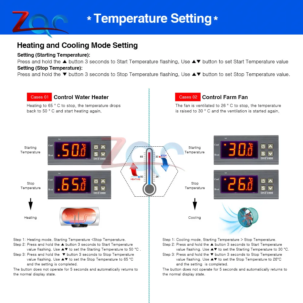 DC 12V 24V AC 110V 220V светодиодный цифровой Температура Управление; терморегулятор Термостат Управление W/нагревателем и охладителем зонд