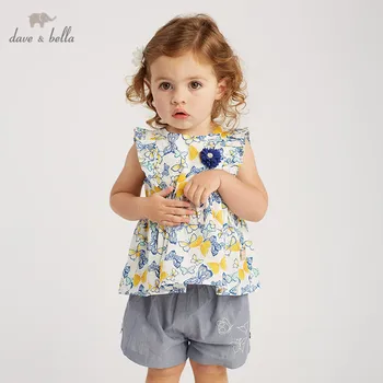 

DBJ10120 Dave bella summer baby girl clothing sets butterfly floral children suits infant high quality clothes girls outfit