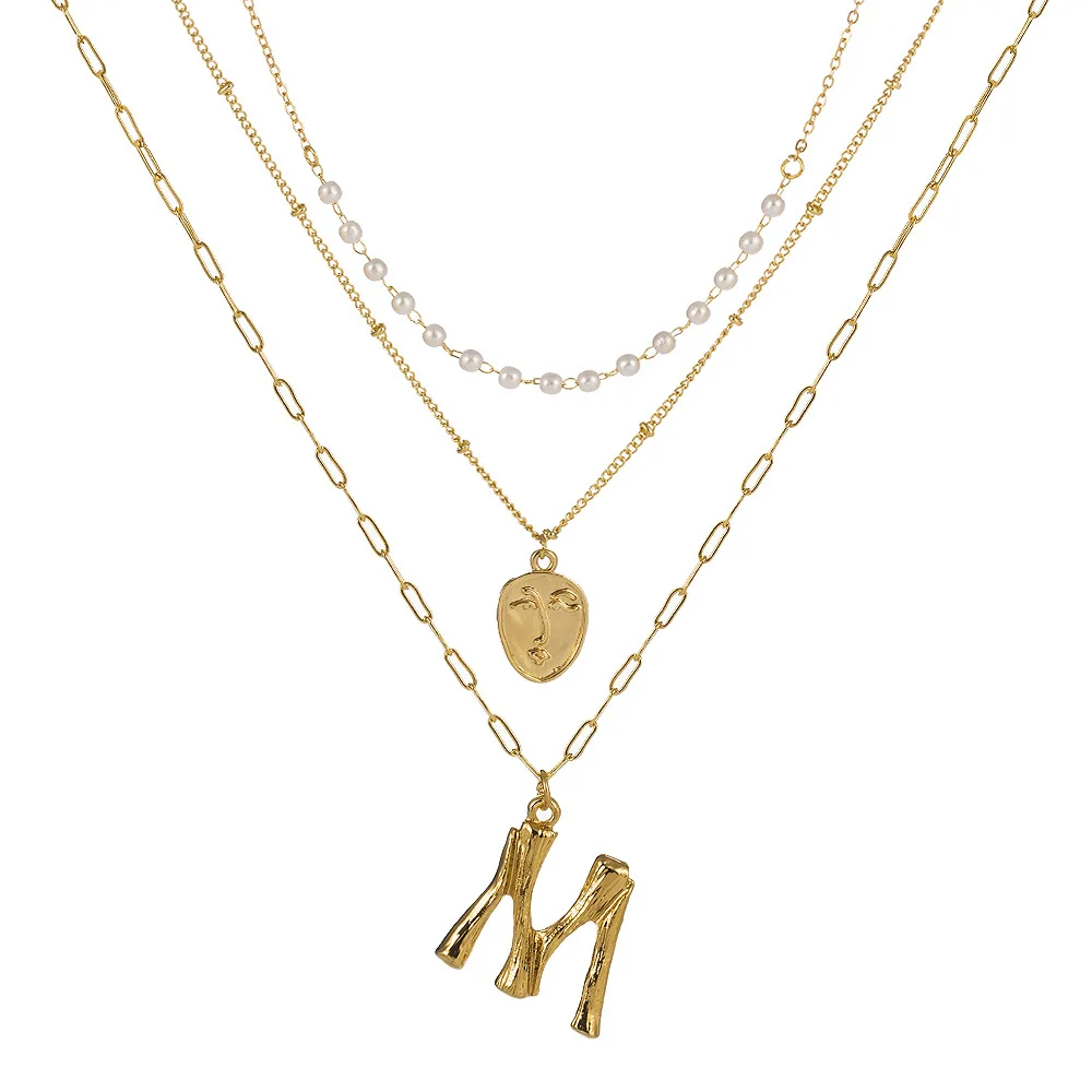 

2019 New Face Coin Beads Alphabet Initial LetterPendant Necklace Female Gold Color Chain Choker Collar Necklaces for Women
