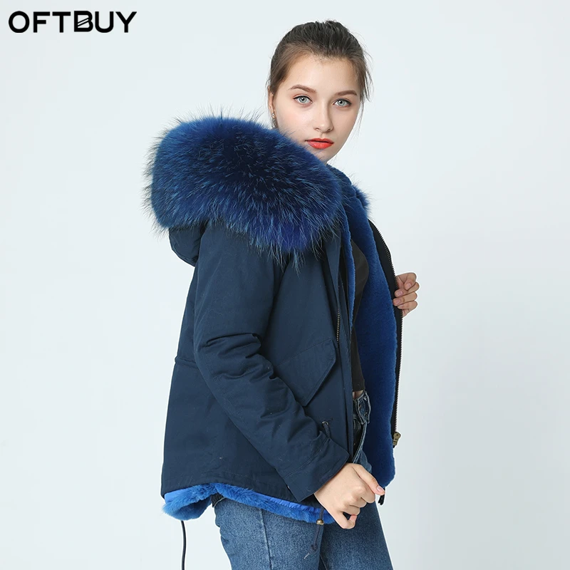 

OFTBUY 2019 navy parka winter jacket coat women real fur coat parkas natural raccoon fur collar hooded warm soft faux fur liner