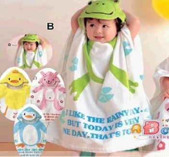 

100% COTTON hooded BABY BATH TOWEL ANIMAL CARTOON beach towel KIDS hooded bathrobe flog penguin chicken rabbit bunny 85x61cm