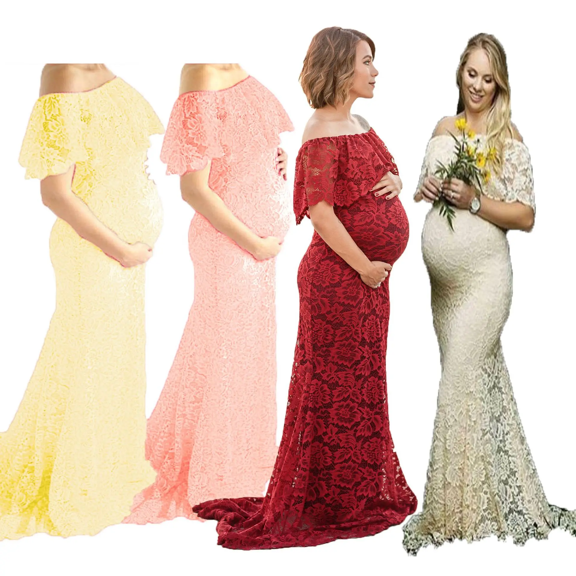 

Fashion Mother Maternity Dress For Photo Shoot Maxi Maternity Gown Ruffle Collar Lace Sexy Women Maternity Photography Props