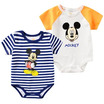 

Summer Newborn Baby Rompers Cartoon Mickey Print Baby Boys Girls Jumpsuit Infant Costumes Stripe Cotton Short Sleeve Clothing