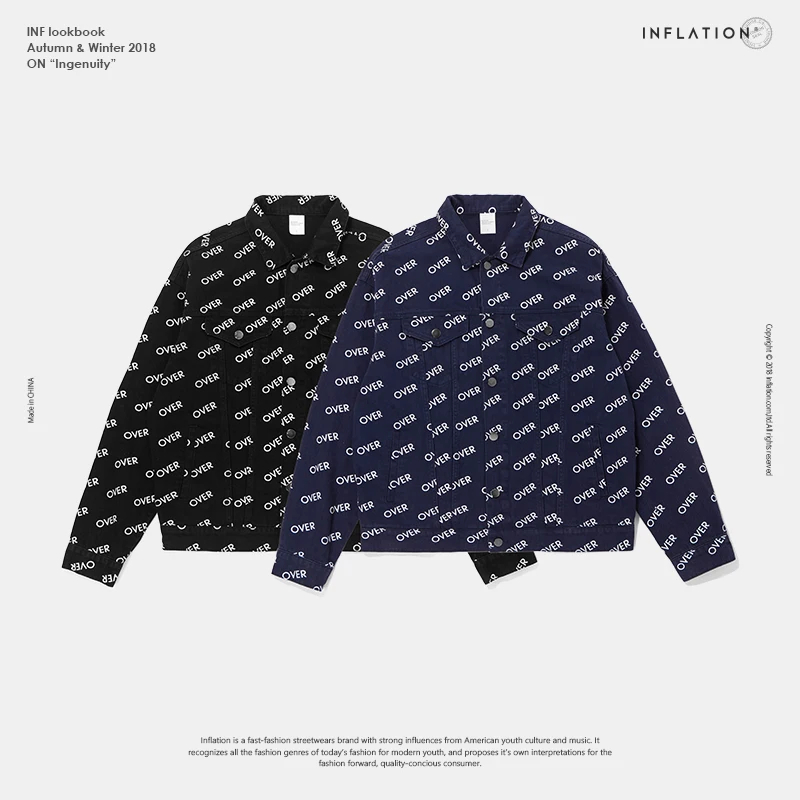 INFLATION 2018 Autumn Letter Printing Denim Jackets Men Hip Hop Clothing long sleeve Mens Streetwear Swag Jeans Jackets 8751W INFLATION 2018 Autumn Letter Printing Denim Jackets Men Hip Hop Clothing long sleeve Mens Streetwear Swag Jeans Jackets 8751W