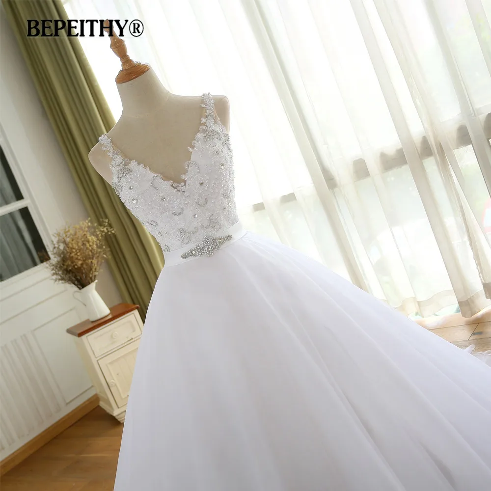 BEPEITHY винтажное свадебное платье с v-образным вырезом и поясом Vestido De Novia Casamento Beadings Свадебные платья бальное платье