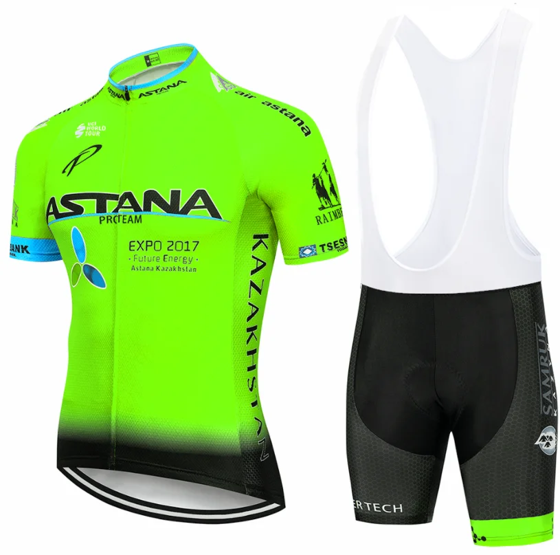 Команда Астана Велоспорт Джерси Мужская короткая Джерси ropa ciclismo hombre ciclismo велосипедная Одежда Набор велосипедная одежда 16D гелевая накладка - Цвет: Cycling suit