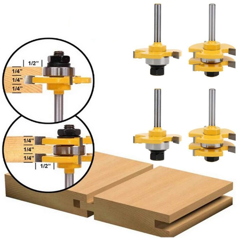 Язычок и паз набор, маршрутизатор Набор бит 1/4 дюймов хвостовик T форма регулируемый 3 Зубья деревообрабатывающие станки инструмент для