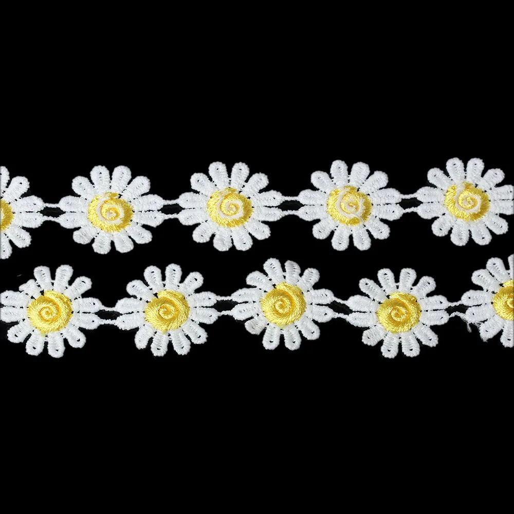 Polyester Lace Trim Embroidered Daisy Flower Yellow & White Home