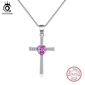 

ORSA JEWELS Authentic 925 Sterling Silver Women Necklaces Heart Shape AAA Purple Zircon Elegant Pendant Fashion Jewelry SN88-P