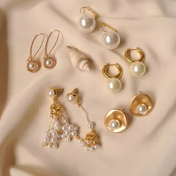 

Korean Style Pearl Dangle Earrings For Women 2019 Vintage Baroque Matt Gold Cute Drop Earrings Jewelry Earrings Femme Bijoux