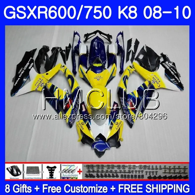 

Body For SUZUKI Blue CORONA GSXR 600 GSXR 750 08 10 GSXR600 08 09 10 6HM.15 GSX-R750 GSXR-600 K8 GSXR750 2008 2009 2010 Fairing