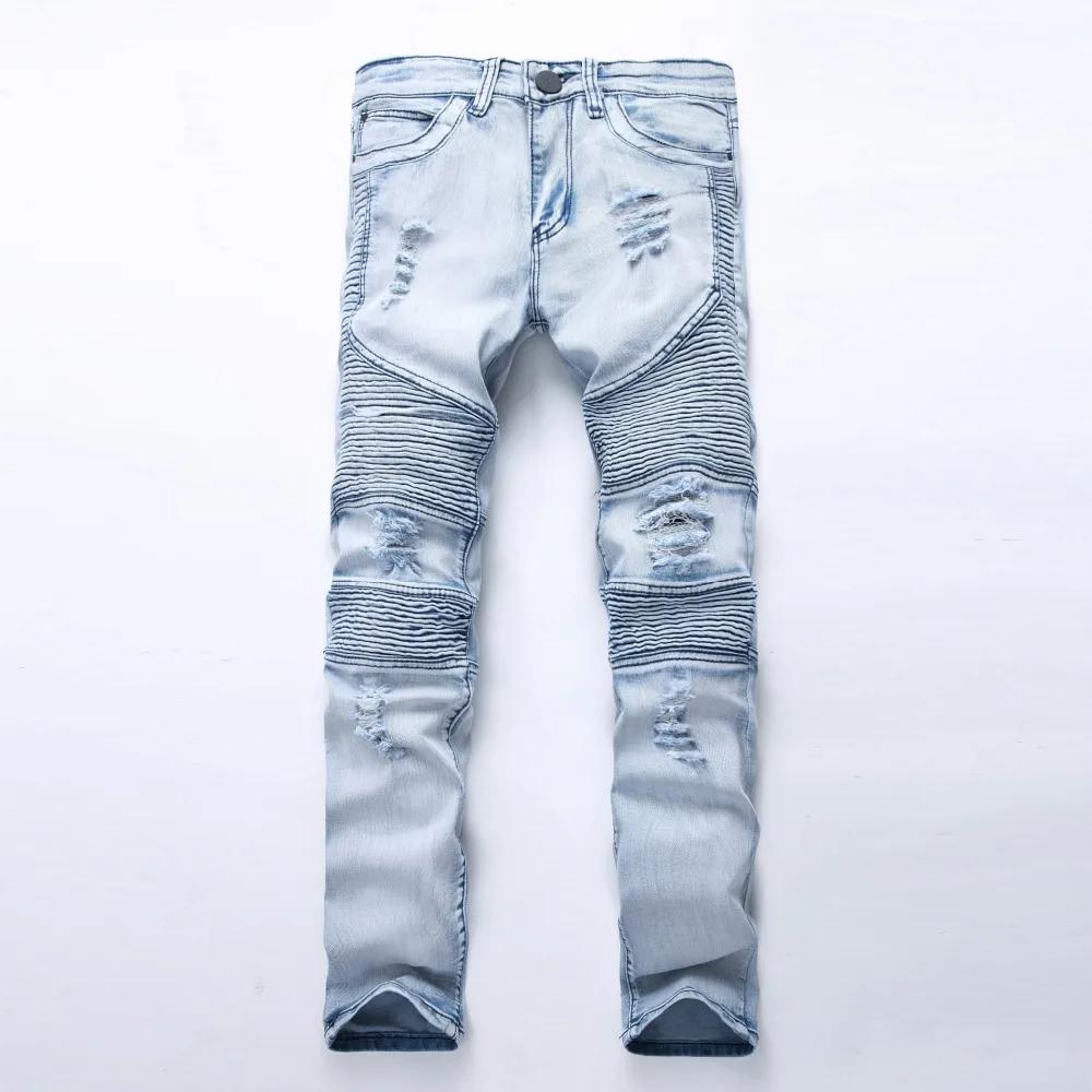 Узкие мужские джинсы потертые тонкие эластичные джинсы деним байкерские джинсы хип-хоп штаны потертые рваные джинсы размера плюс 28-42, YA558