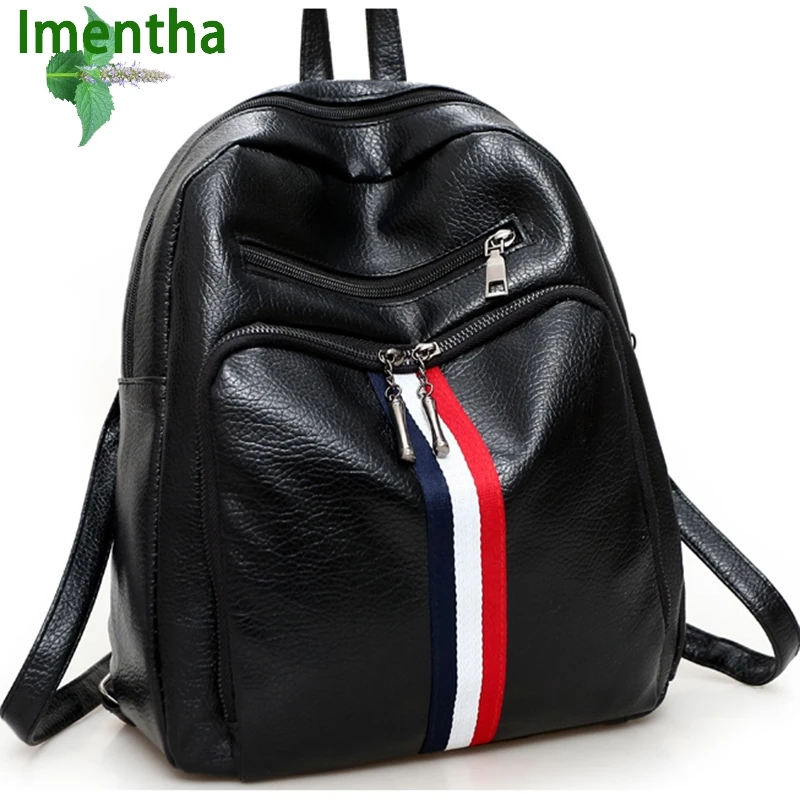 

Black leather female backpack small backpack school bags for girls mochila escolar menino zaino sac a dos femme material escolar