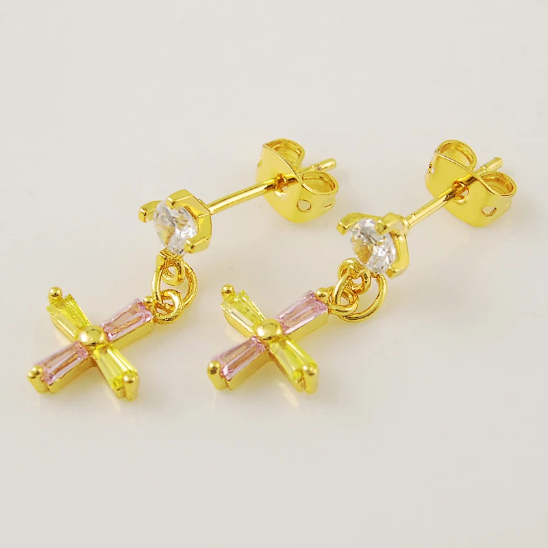 Pure gold color Cross earrings for women / girls,24K gold GP cross with ...